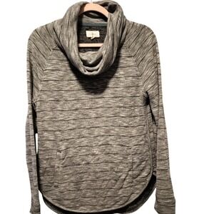 Lou & Grey Striped Cowl Neck Pullover Sweatshirt Women's Medium Gray Black Soft